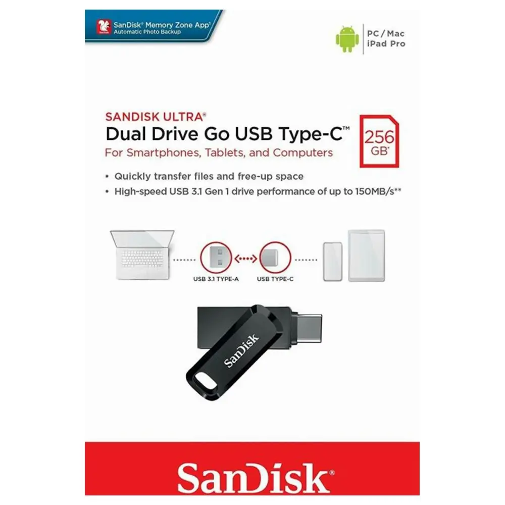 SanDisk 256GB Ultra Dual Drive Go USB Type-C Flash Drive, Black – SDDDC3-0256G-G46
