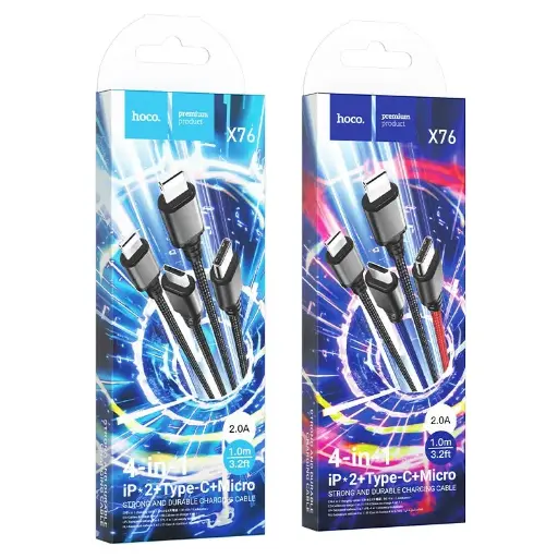 HOCO 4-in-1 Cable for 2xLightning or 2xType-c Charging Cable