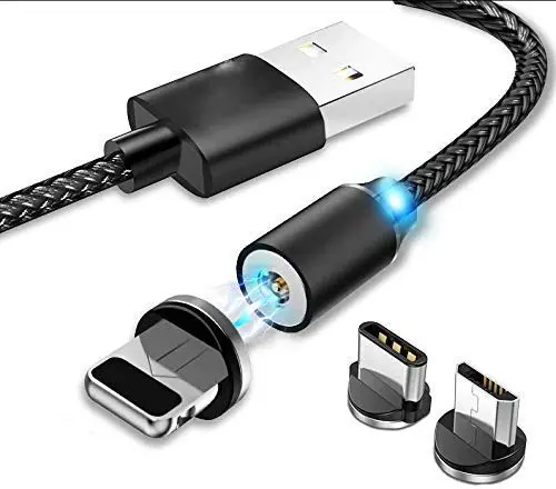 3 in 1 Magnetic Charging Cable Micro USB, Type C, Lighting iPhone Nylon Braided