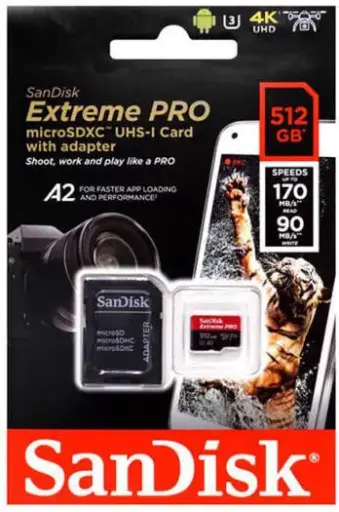 SanDisk Extreme Pro Micro SDXC Memory Card 512Gb– Class 10 – UHS-I (U3) – A2 – V30