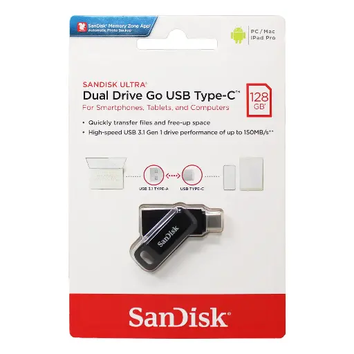 SanDisk 128GB Ultra Dual Drive Go USB Type-C Flash Drive, Black – SDDDC3-0128G-G46
