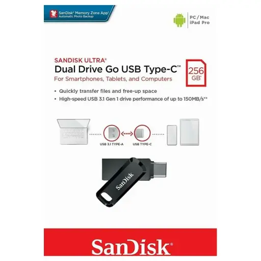 SanDisk 256GB Ultra Dual Drive Go USB Type-C Flash Drive, Black – SDDDC3-0256G-G46