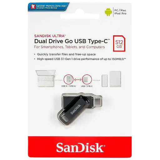 SanDisk 512GB Ultra Dual Drive Go USB Type-C Flash Drive, Black – SDDDC3-0512G-G46