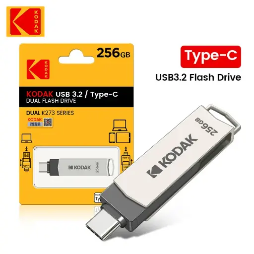 Kodak 256GB Metal OTG USB Flash Drive 3.2 Type C 2 in 1 USB Stick Dual For Computers and Smartphones K273